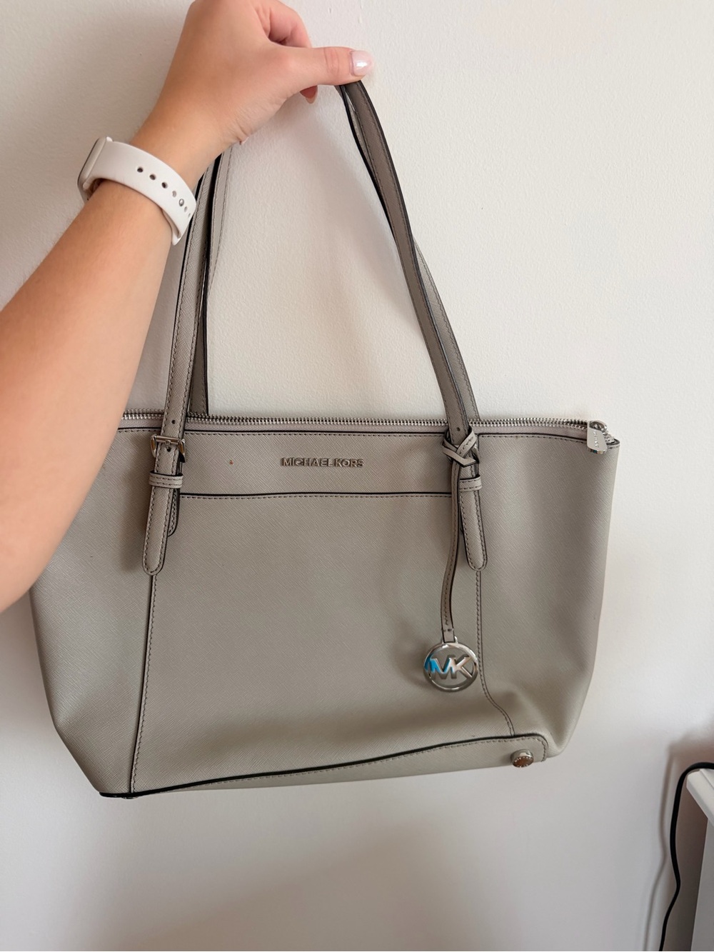Michael Kors Gray Saffiano Tote with Logo Charm